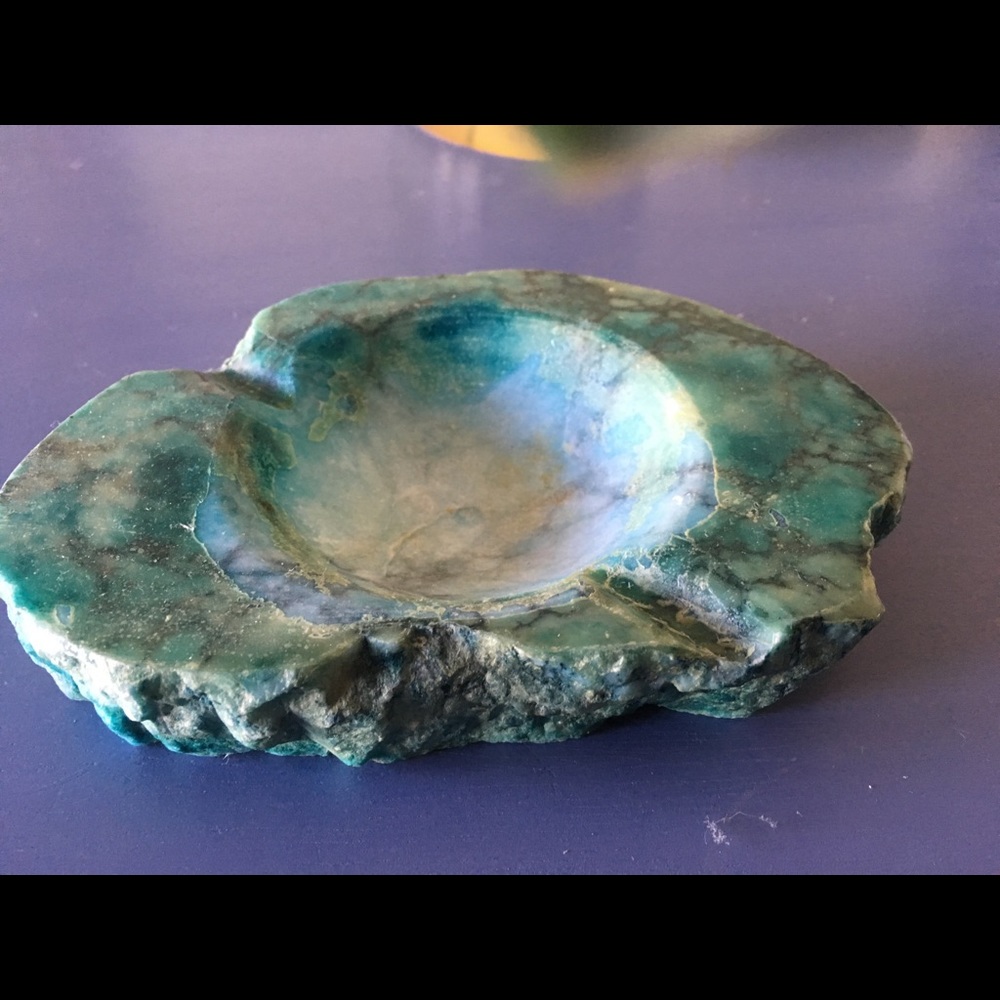 Vintage Real Turquoise Carved Stone Cigar Ashtray